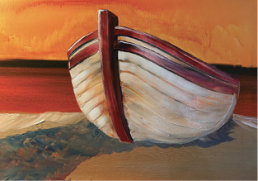 Painting of a boat on a shore