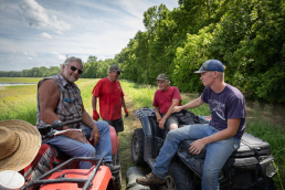 hartsburg citizens on tractors waiting for the next phase of flood control