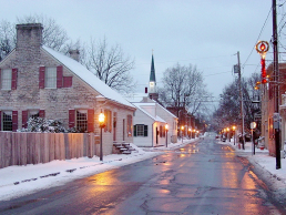 Downtown Main Street in Missouri town during the holidays and snowy season