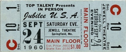 Old ticket for the Jewell Theatre in Sprigfield, MO
