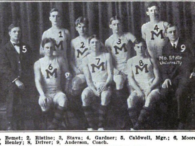 The 1907 University of Missouri Basketball team that played the Border War game.