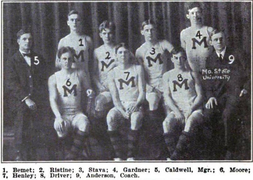 The 1907 University of Missouri Basketball team that played the Border War game.