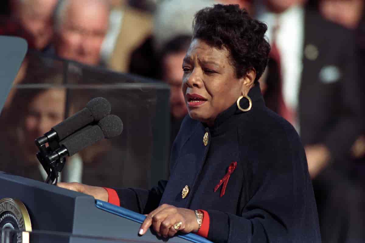 Maya Angelou delivering a poem at the inauguration of Bill Clinton