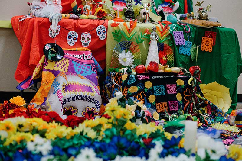 Colorful ofrenda, a Day of the Dead altar at Missouri History Museum