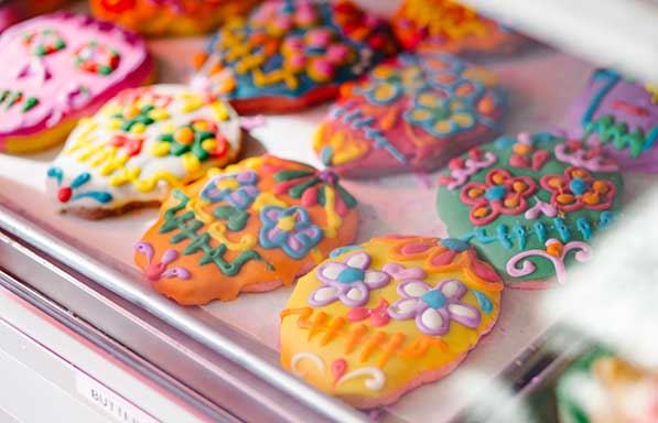 Colorful, tasty sugar skull cookies at Diana's Bakery in St. Louis.