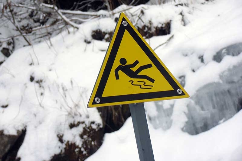 Sign warning of slip and fall danger