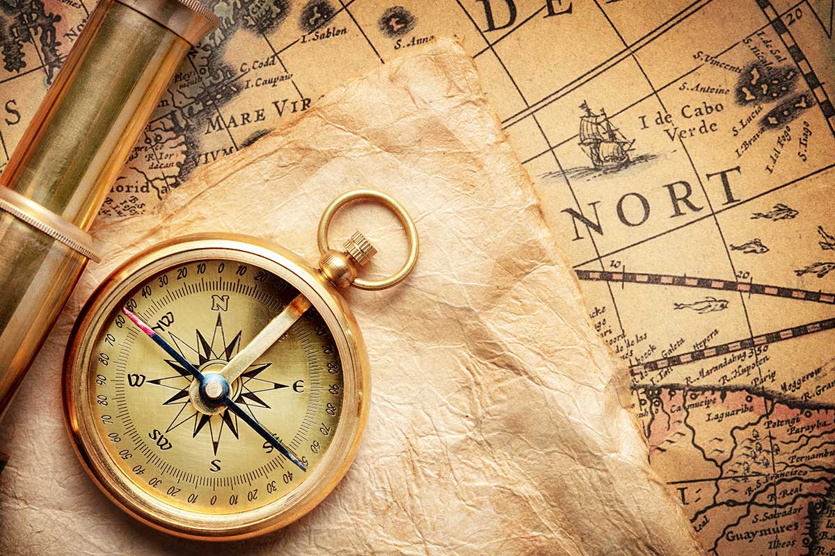 Old map with old compass.