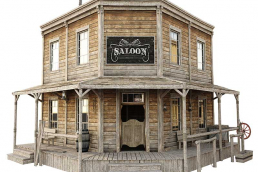 Front image of an old time saloon.
