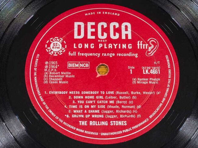 Old DECCA long playing 33 album featuring The Rolling Stones