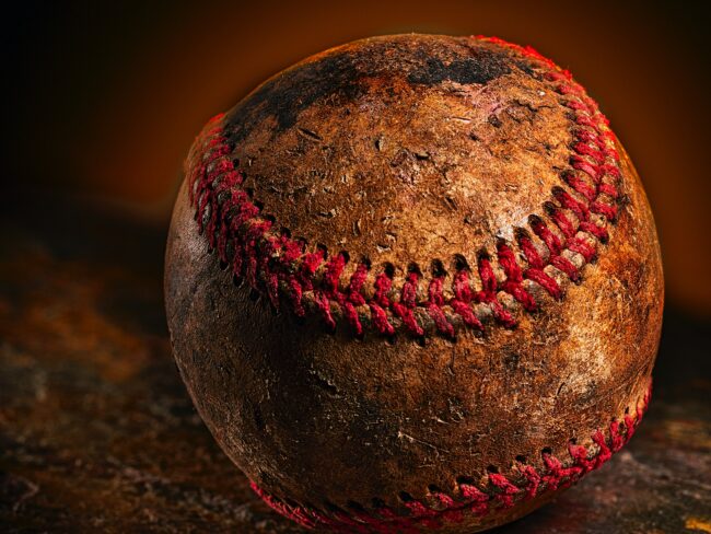 An old, battered baseball.