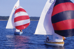 Sailboats with sails cast on Stockton Lake