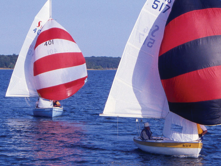 Sailboats with sails cast on Stockton Lake