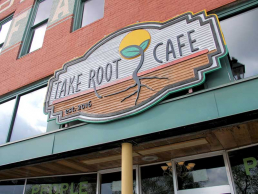 The outside of Take Root Cafe, popular local restaurant