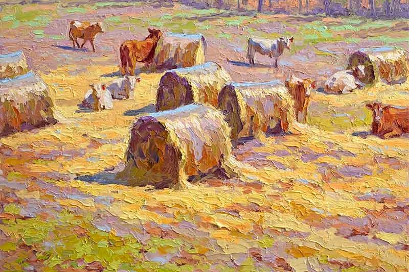 painting of hay and animals