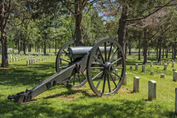 Civil War cannon in cemetery