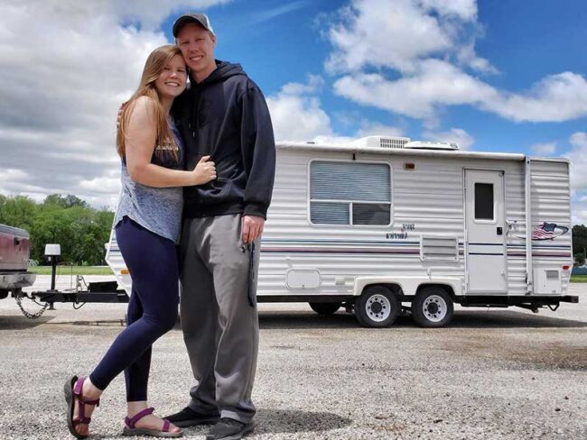 A couple tours Route 66 in their travel trailer home