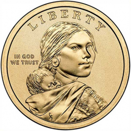 The commemorative $1 coin with the image of Sacajawea and Jean Baptiste Charbonneau