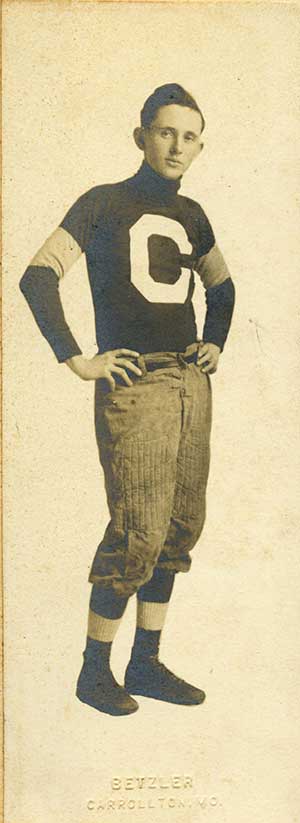 Missouri woodcut artist Fred Geary in his Carrollton High School football team attire.